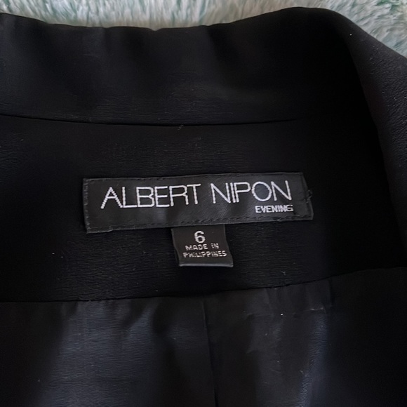 Albert Nipon Evening Black Suit Ruffle Detail Formal Jacket And Skirt - Picture 2 of 5